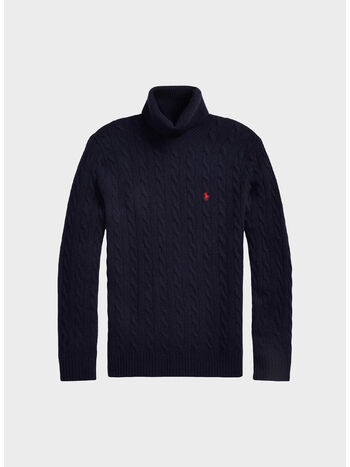 MAGLIONE A COLLO ALTO IN MAGLIA TRECCIATO, HUNTER NAVY, small