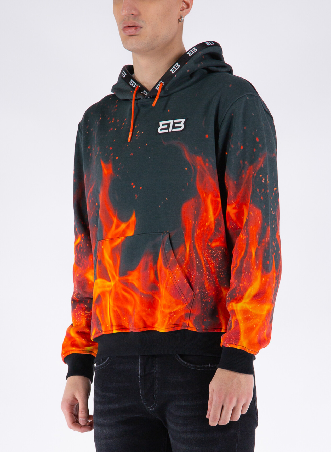 313 FELPA CON CAPPUCCIO RED FLAMES HOODIE Multicolor, Nero, Rosso Uomo |  Selecteur