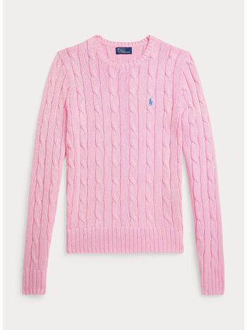 MAGLIONE A GIROCOLLO IN COTONE A TRECCE, CARMEL PINK, small