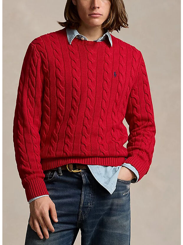 MAGLIONE TRECCIATO CON LOGO, PARK AVENUE RED, large