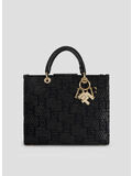 BORSA A MANO JACQUARD CON CHARMS, 110 NERO, thumb