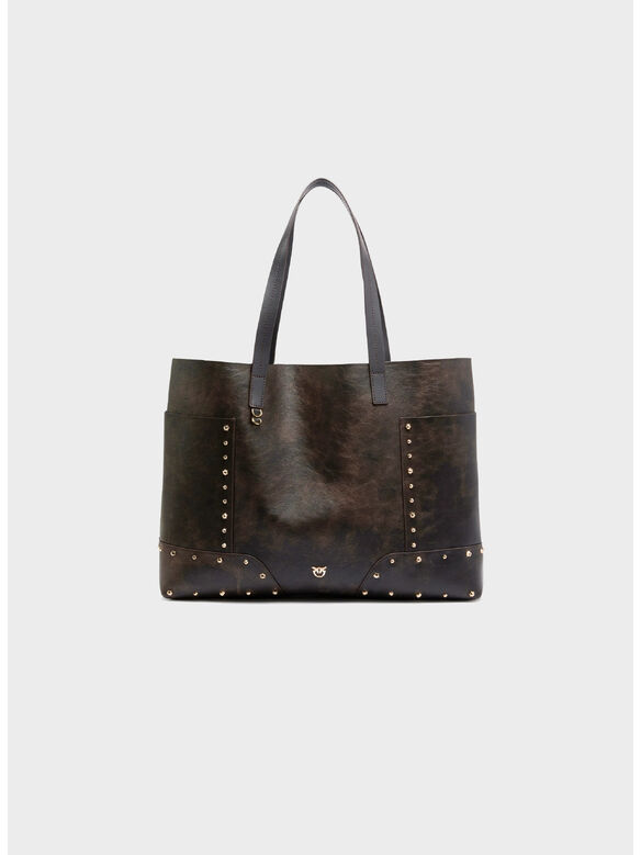 BORSA TOTE BAG STUDS PATCH CLOUD, L64Y DARK BROWN-GOLD, medium