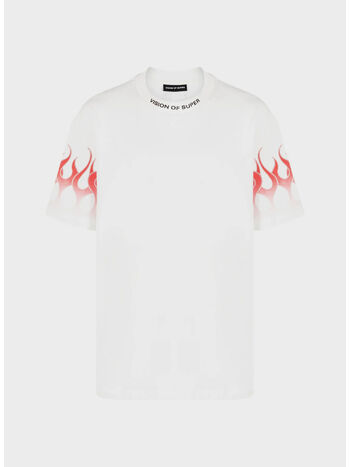 T-SHIRT WITH RED FLAMES, WHITE, small