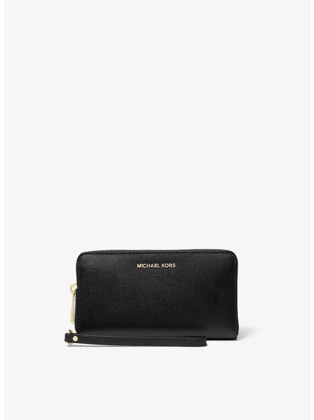 POCHETTE DA POLSO GRANDE IN PELLE A GRANA INCROCIATA PER SMARTPHONE, 001 BLACK, large