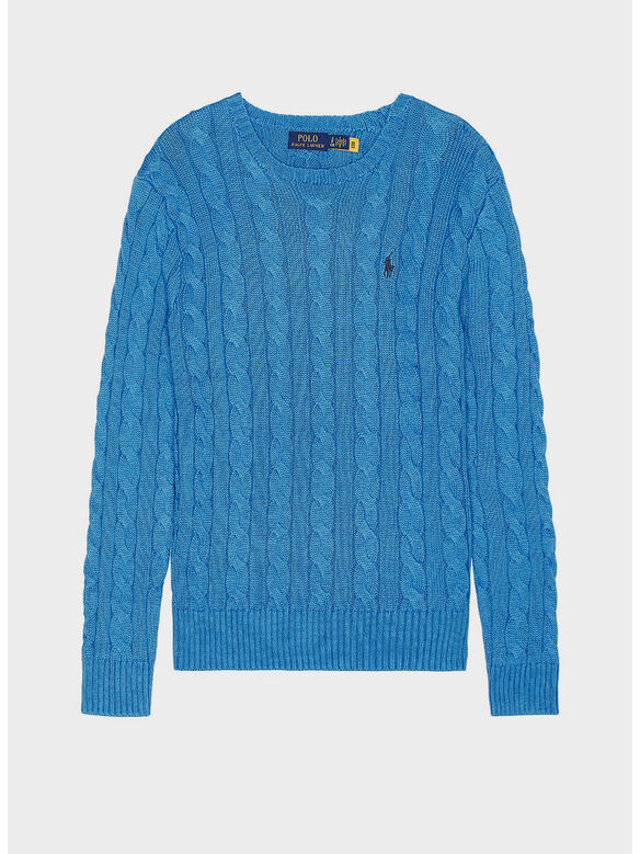 MAGLIONE GIROCOLLO IN MAGLIA TRECCIATO, BLUE ORBIT, medium