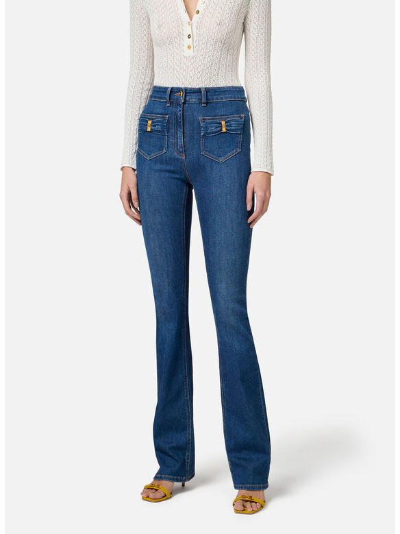 JEANS CON TASCHINI E DETTAGLI A FIOCCO, 104 BLUE DENIM, medium