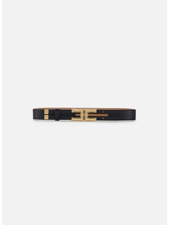 CINTURA IN PELLE CON FIBBIA LOGO, 110 NERO, medium