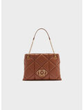BORSA A SPALLA TRAPUNTATO CON MAXI LOGO, 312 CASTAGNA, thumb