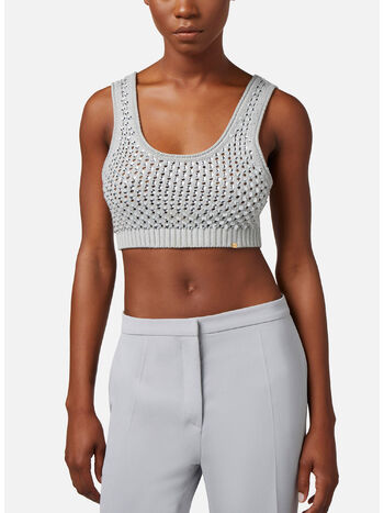 TOP IN COTONE PUNTO RETE CON STRASS, 155 PERLA, small