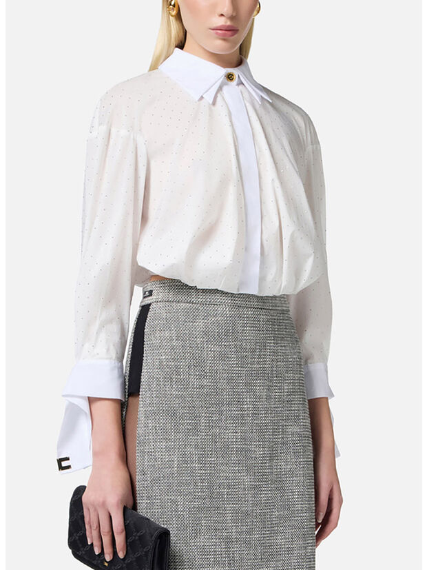 CAMICIA CON STRASS E NODO, 100 BIANCO, large