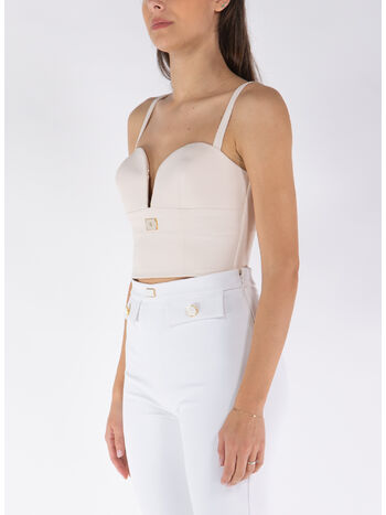 TOP BUSTIER IN CRÊPE STRETCH CON PLACCA LOGO SMALTATA, 193, small