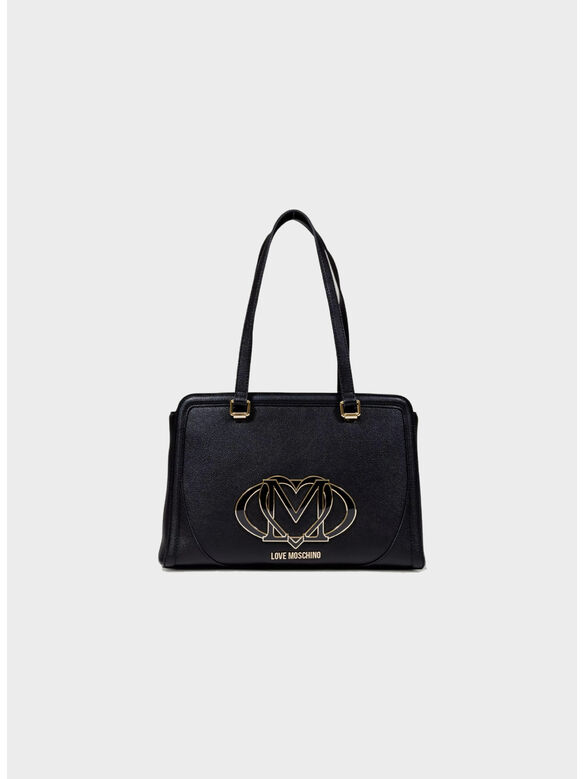 BORSA A SPALLA CON MAXI LOGO, 000 NERO, medium