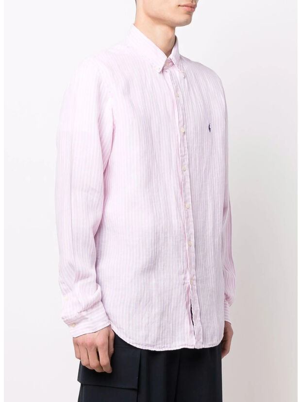 CAMICIA A RIGHE IN LINO, PINK/WHITE, large