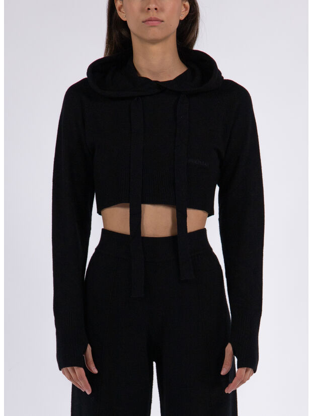 MAGLIA CROP CON CAPPUCCIO, NERO, large