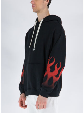 FELPA CON CAPPUCCIO WITH RED FLAMES, BLACK, small
