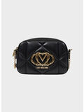 BORSA A SPALLA TRAPUNTATO CON MAXI LOGO, 000 NERO, thumb