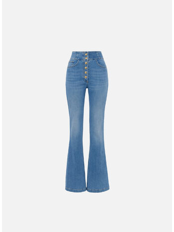 JEANS A VITA ALTA CON BOTTONI LOGO, 192 LIGHT BLUE, small