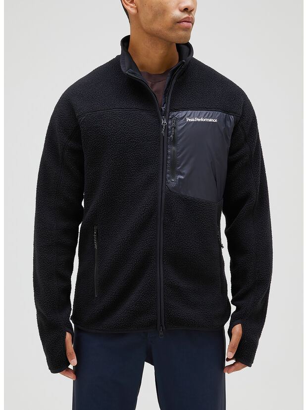 FELPA FULL ZIP IN PILE, BLACK, large