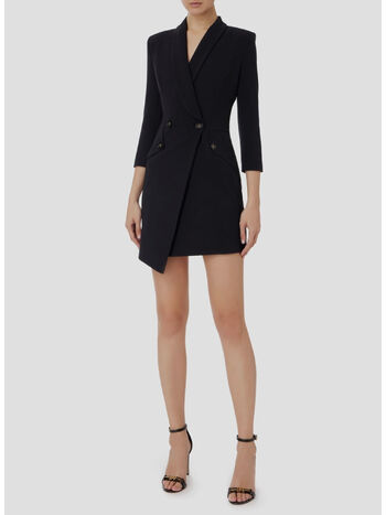ABITO ROBE MANTEAU IN CRÊPE STRETCH ASIMMETRICO, 110 NERO, small