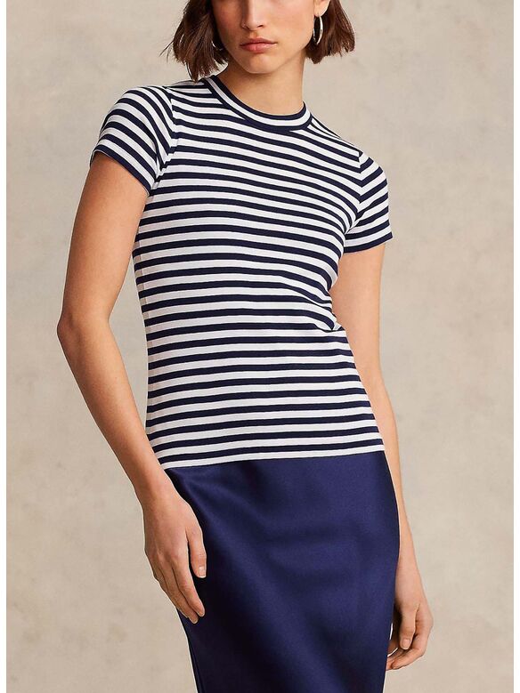 T-SHIRT CREWNECK SHORT-SLEEVE, CRUISE NAVY/WHITE, medium
