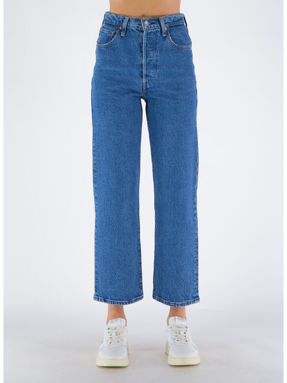 JEANS RIBCAGE STRAIGHT ANKLE DENIM, Med Indigo, medium