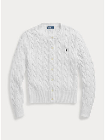 CARDIGAN A GIROCOLLO IN COTONE A TRECCE, WHITE, small