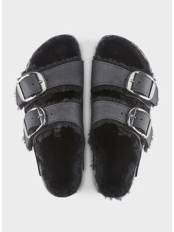 SANDALO ARIZONA BIG BUCKLE SHEARLING, BLACK, small