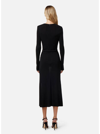 ABITO MIDI IN JERSEY CON CINTURA, 110 NERO, small
