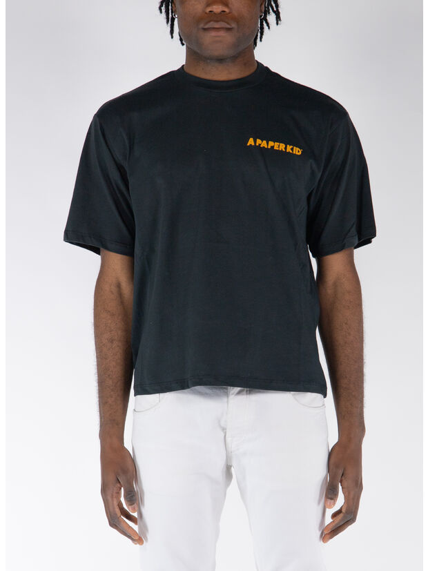 T-SHIRT GIROCOLLO CON STAMPA POSTERIORE, 110 BLACK, large
