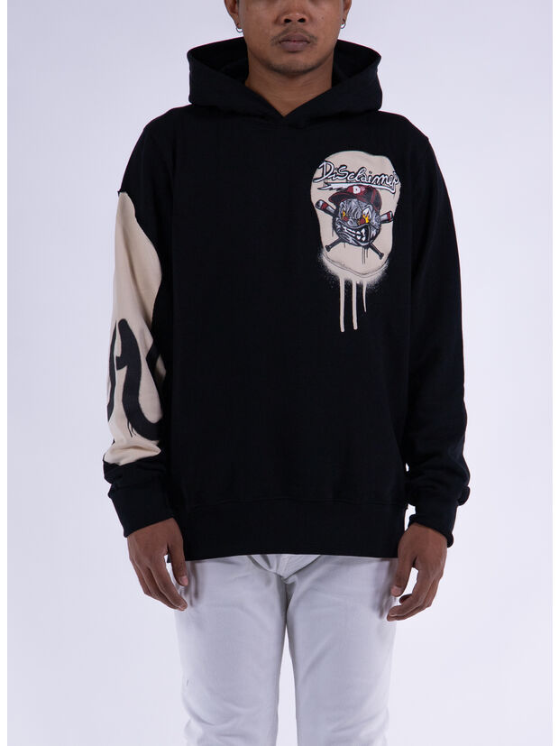 FELPA HOODIE CON STAMPA, NERO, large