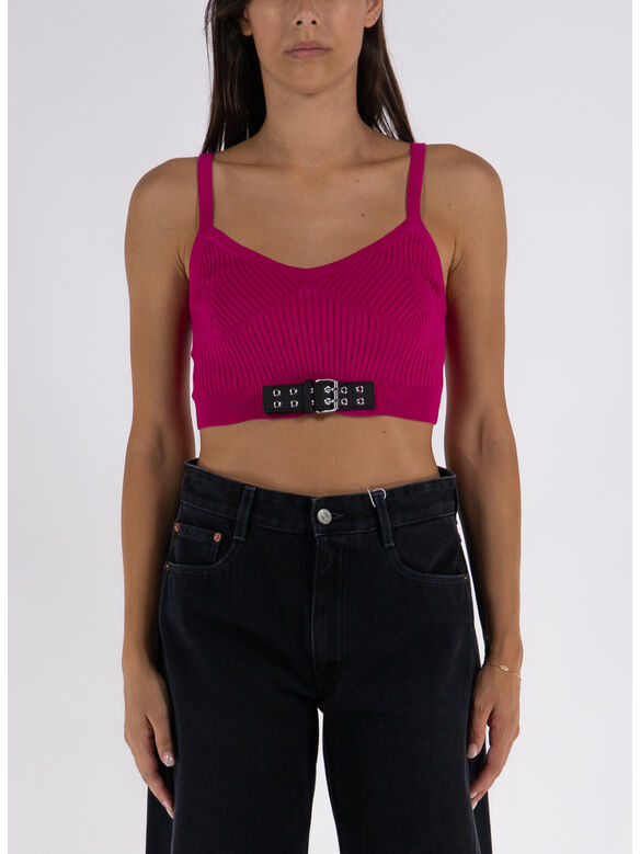 CROP TOP IN MAGLIA STRETCH BIKER BUCKLES, A0244, medium