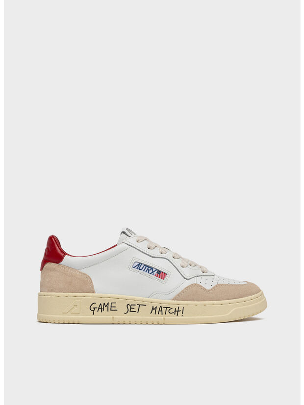 SCARPA MEDALIST LOW IN SUEDE E PELLE CON LETTERING, MA10 MATCH/SUEDE WHT/RED, large