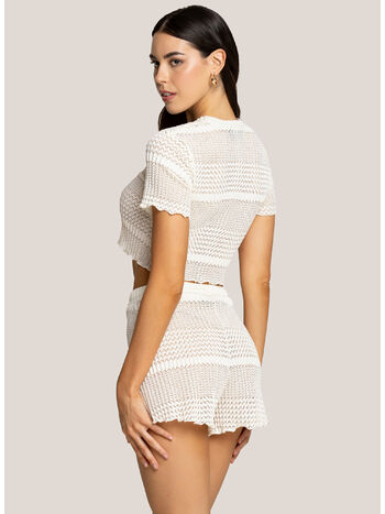 T-SHIRT CROP IN MAGLIA SEMITRASPARENTE, 001 BIANCO, small