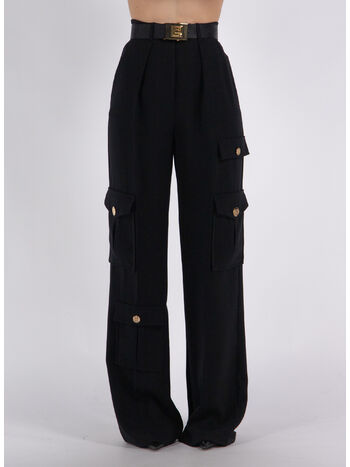 PANTALONE CARGO IN CREPE CON CINTURA, 110 NERO, small