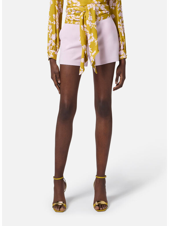SHORT IN CRÊPE CON MORSETTO E PATTE, 544 QUARZO, medium