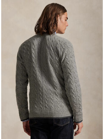 CARDIGAN A TRECCE IN LANA E CASHMERE, FAWN GREY HEATHER, small