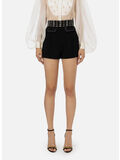 SHORTS IN CRÊPE CON FASCIONE ALTO RICAMATO, 110 NERO, thumb
