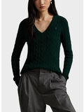 MAGLIONE CON SCOLLO A V IN MAGLIA TRECCIATO KIMBERLY, COLLEGE GREEN, thumb