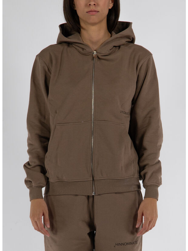FELPA FULL ZIP CON CAPPUCCIO, TORTORA, large