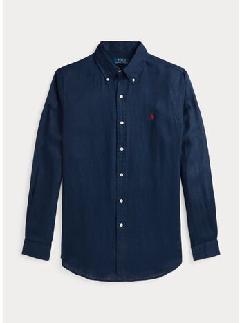 CAMICIA IN LINO CON LOGO RICAMATO, NEWPORT NAVY, small