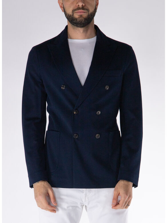 GIACCA DOPPIO PETTO IN PIQUET, 447 NAVY, medium