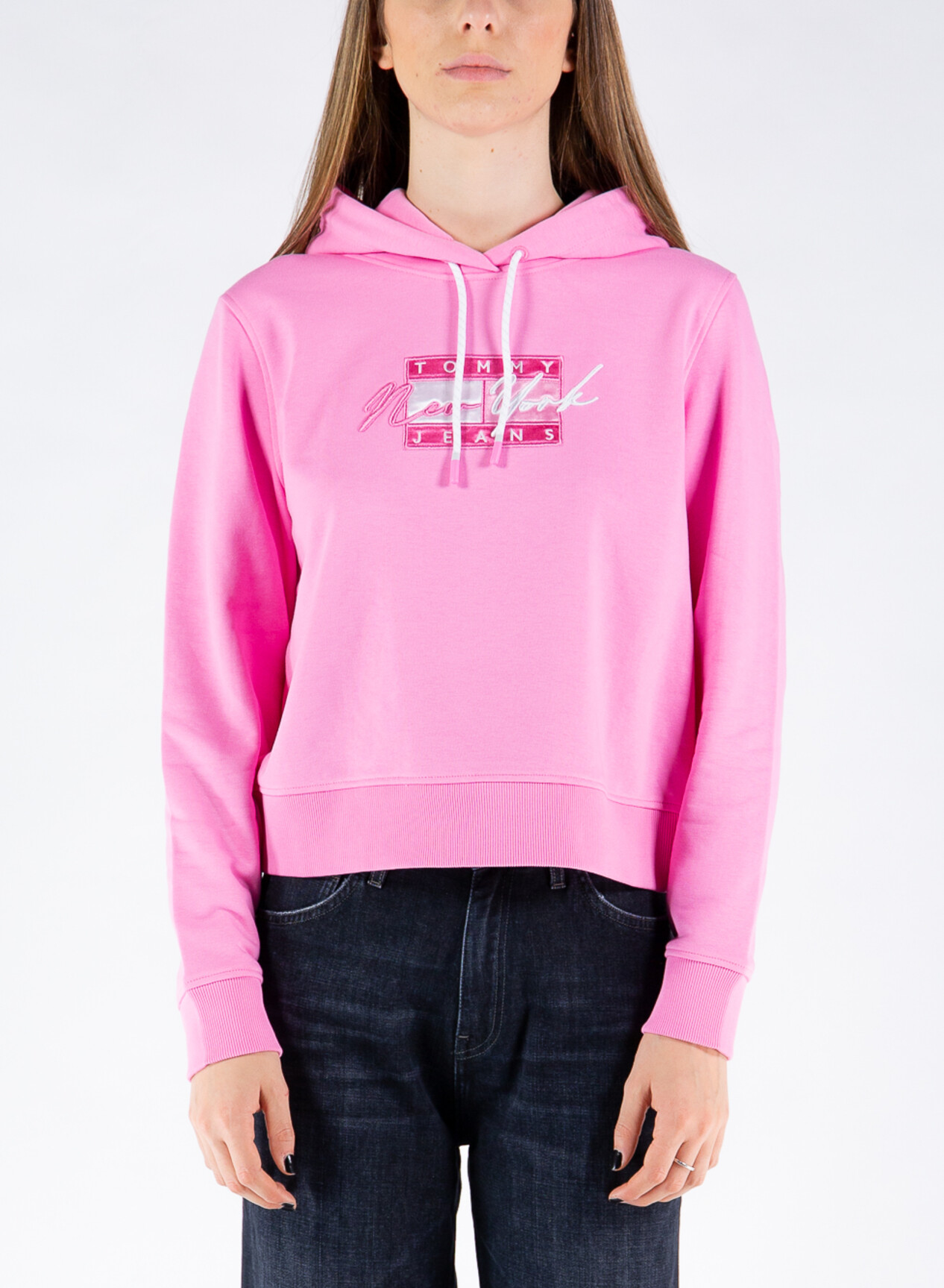 TOMMY HILFIGER FELPA CROPPED TOMMY FLAG Rosa Donna | Selecteur
