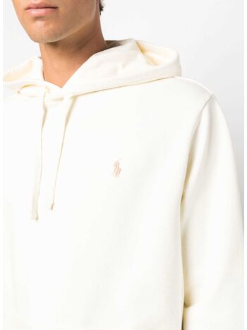 FELPA HOODIE CON LOGO RICAMATO, CLUBHOUSE CREAM, small