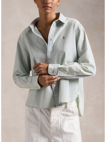 CAMICIA A MANICHE LUNGHE CON LOGO RICAMATO, CHAMBRAY, small