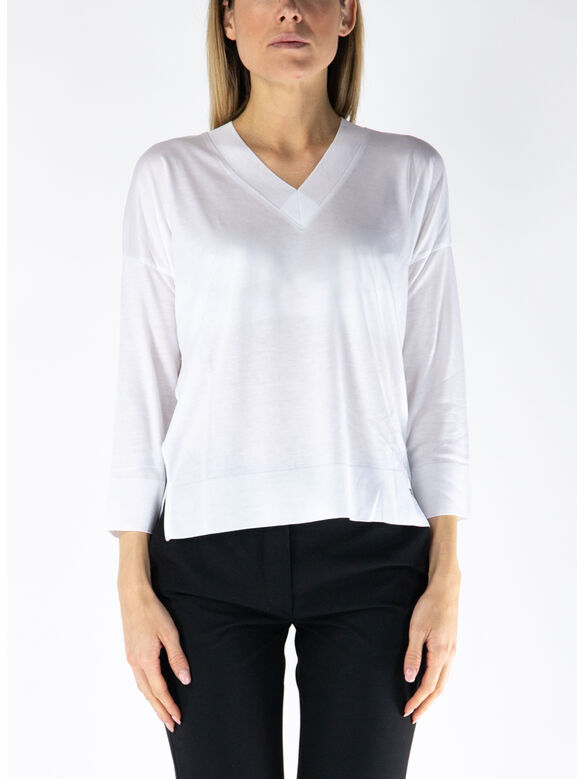 MAGLIONE CON SCOLLO A V, 1000 BIANCO, medium