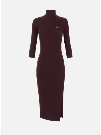 ABITO IN MAGLIA A COSTINE CON TASCHINO, EA4 MERLOT, small