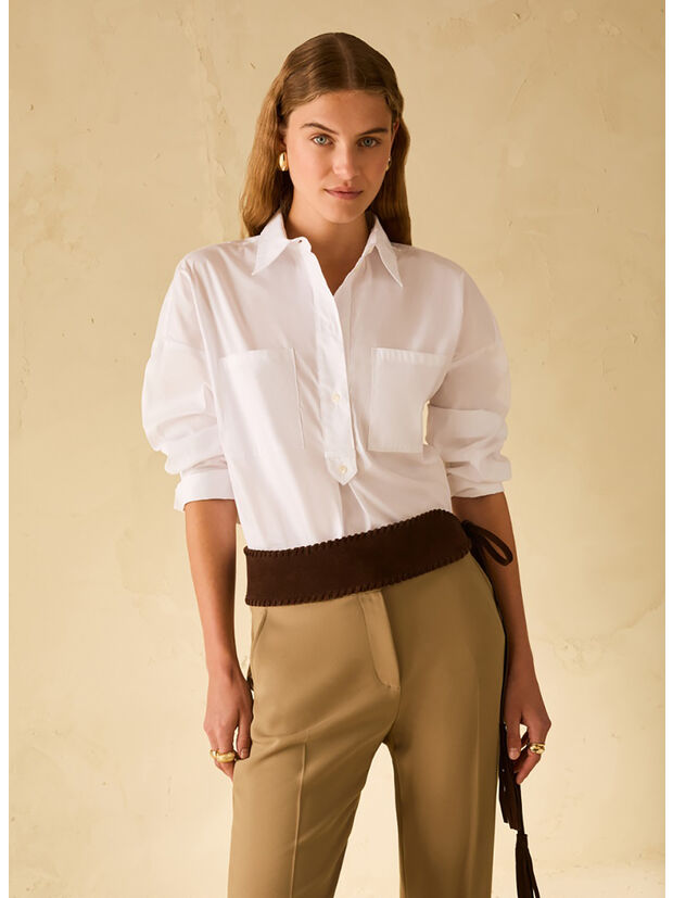 CAMICIA AMPIA IN POPELINE, 001 BIANCO, large