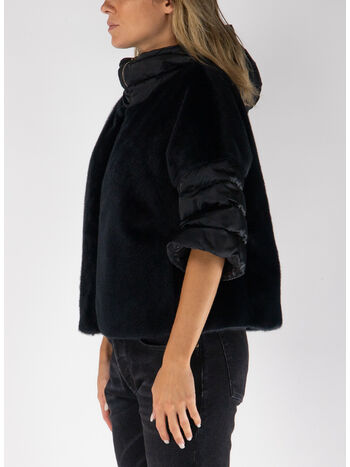 GIACCA IN PELLICCIA SINTETICA CON CAPPUCCIO, 9300 NERO, small