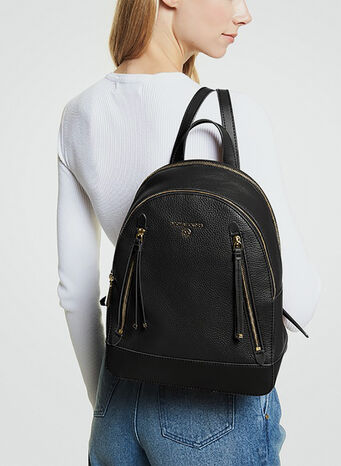 ZAINO BROOKLYN MEDIO IN PELLE MARTELLATA, 001BLACK, small