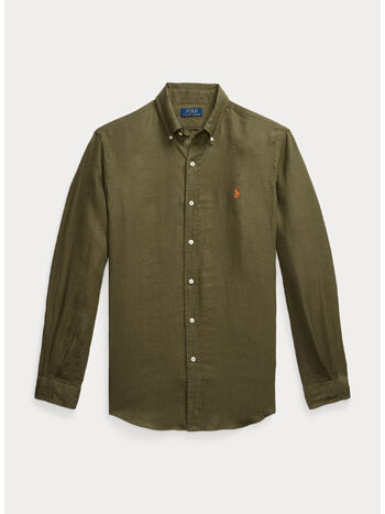 CAMICIA IN LINO SLIM-FIT, NEW OLIVE, small